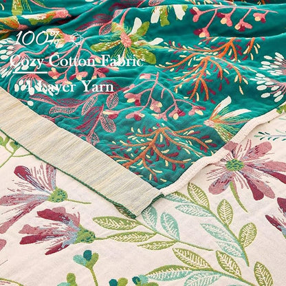Boho Throw Blanket for Bed, 100% Cotton Soft Rustic Quilt Fall Blanket - Image 3