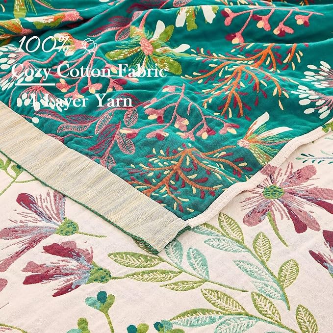 Boho Throw Blanket for Bed, 100% Cotton Soft Rustic Quilt Fall Blanket - Image 3