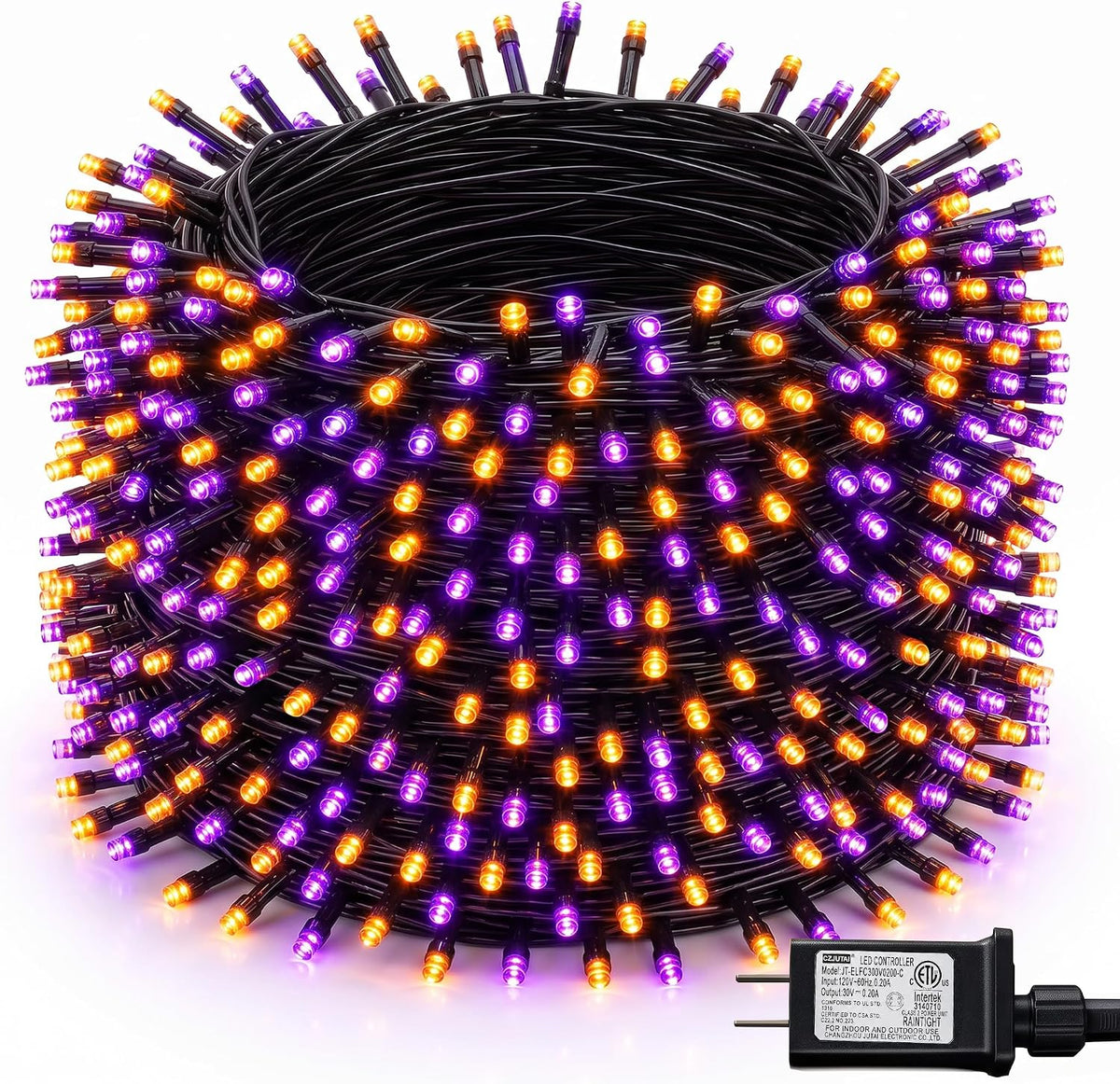 Dazzle Bright Halloween String Lights, 600 LED 196 FT Waterproof Black Wire String Lights with 8 Lighting Modes, Halloween Decorations Outdoor for Party Yard Garden Decor, Purple and Orange