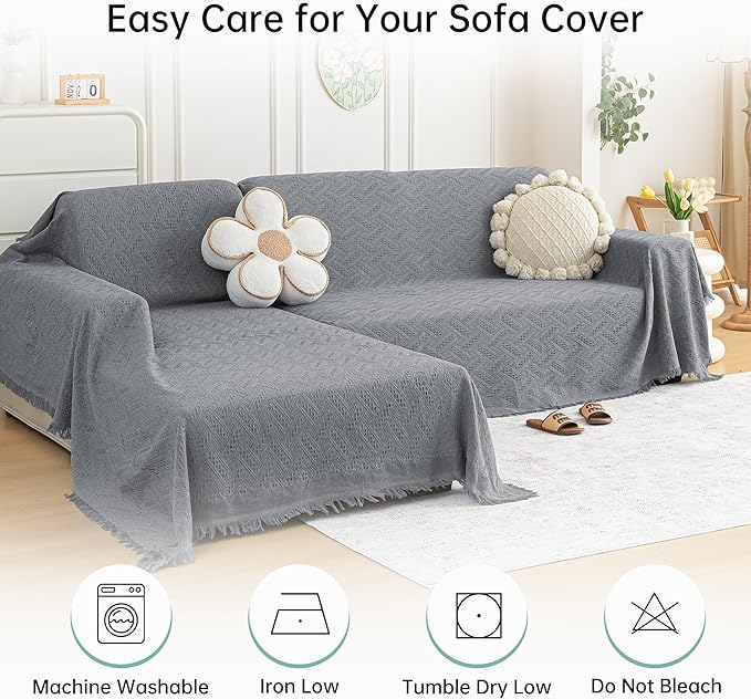 MYSKY HOME Couch Cover for Sectional Sofa, 2 Pieces Couch Covers for L Shape - Image 7