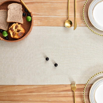 NEWISHER Farmhouse Rustic Table Runner Solid Beige Rectangular Table Runners - Image 4