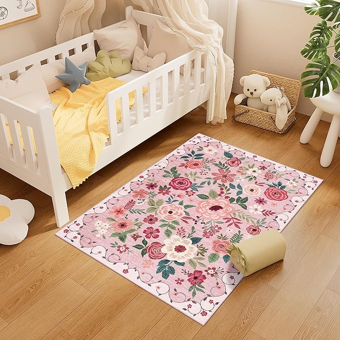 DUKINO 3x4 Area Rug, Lightweight Non Slip Washable Floral Rug, Indoor Low Pile - Image 3
