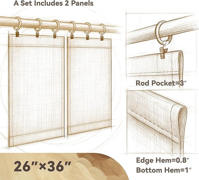 AIRLAKE Linen Blend Tier Curtains, 26 x 36 inches, Boho Farmhouse Rustic Style - Image 3