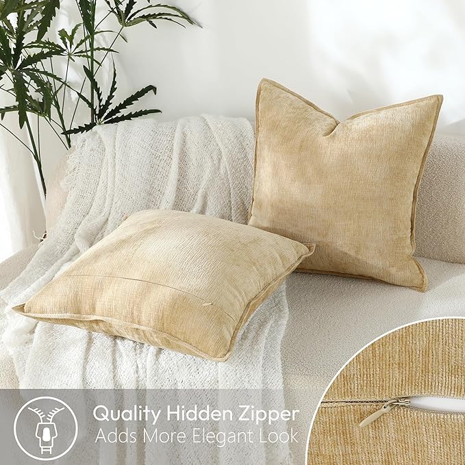 Stellhome Soft Chenille Decorative Pillow Covers 20x20 Inch Natural Yellow Boho - Image 4