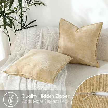 Stellhome Soft Chenille Decorative Pillow Covers 20x20 Inch Natural Yellow Boho - Image 4