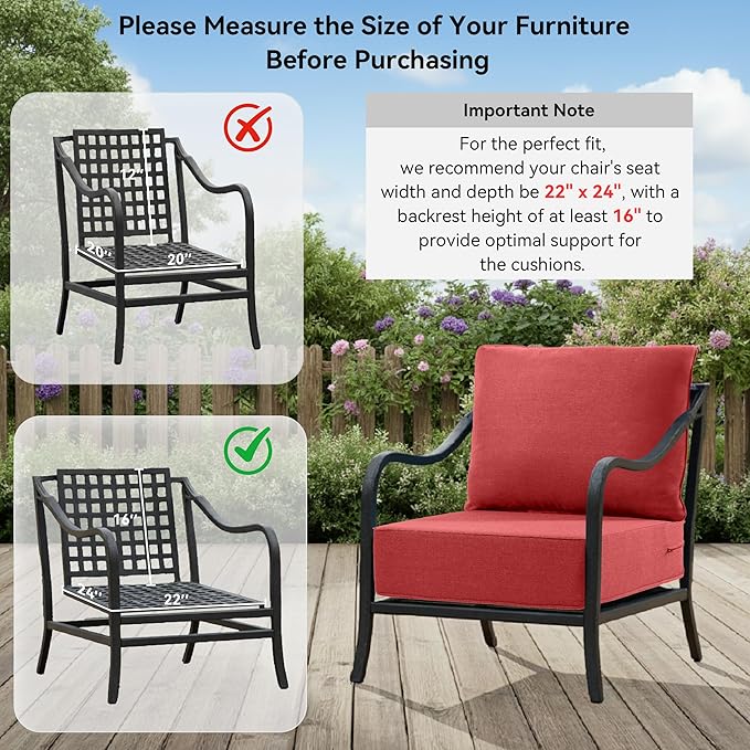 6" Thick Outdoor Cushions 22x24x6, 5-Set Deep Seat Patio Cushions - Image 9