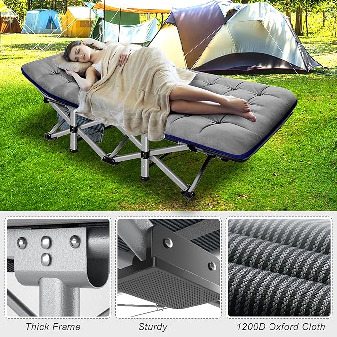 ABORON Camping Cot for Adult 28" Extra Wide, 2PK Heavy-Duty 1200D Oxford Cot - Image 3