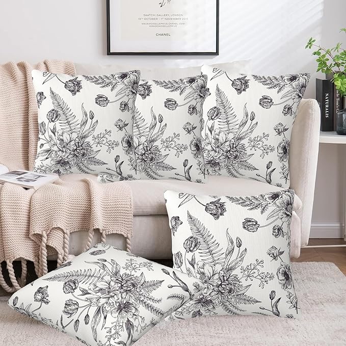 Throw Pillow Covers French Grey Botanical Pillow Covers 20x20 Inch Set of 2 - Image 6