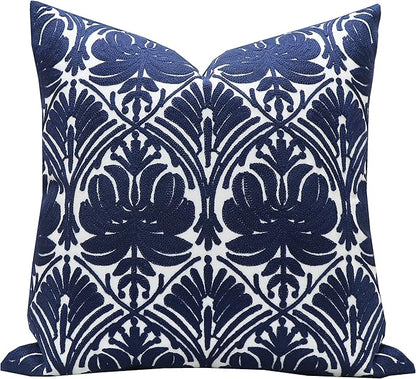Slow Cow Embroidery Throw Pillow Cover Geometric Rose Navy Decorative Cushion by SLOW+COW