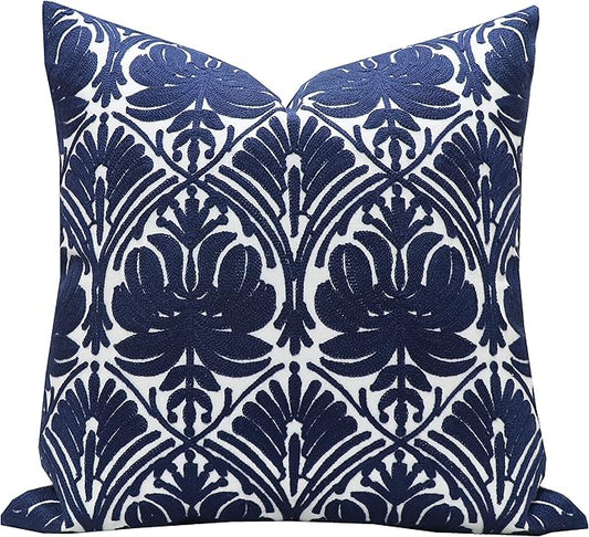 Slow Cow Embroidery Throw Pillow Cover Geometric Rose Navy Decorative Cushion by SLOW+COW