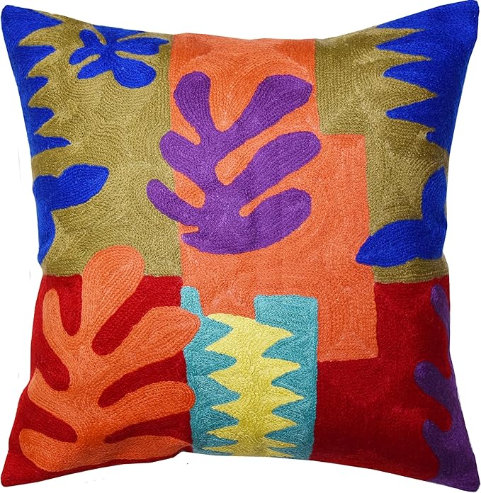 Matisse Decorative Pillow Cover Cutouts Hand Embroidered Abstract Toss Pillows by Kashmir+Designs