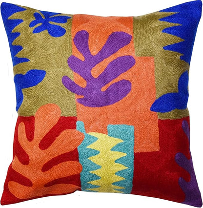 Matisse Decorative Pillow Cover Cutouts Hand Embroidered Abstract Toss Pillows by Kashmir+Designs
