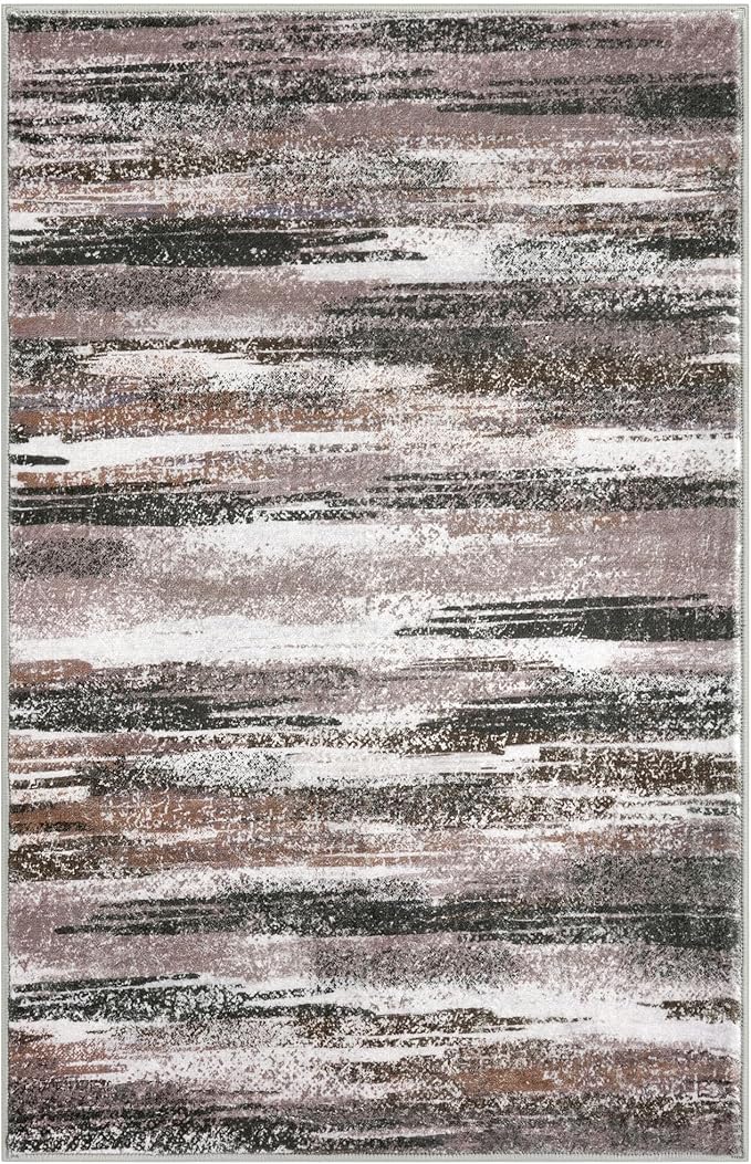 Modern Abstract Small Area Rug Indoor, Dark Light Brown White 3x5 Washable Rug - Image 8