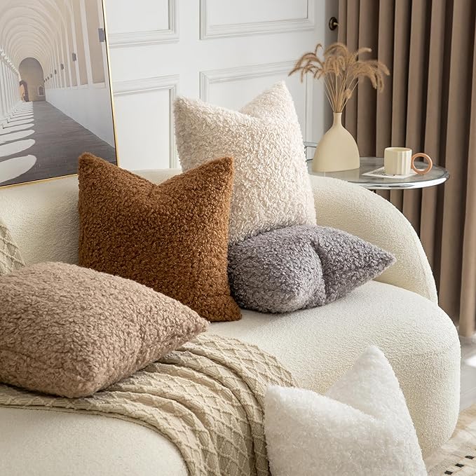 Pack of 2 Curly Teddy Wool Faux Fur Throw Pillow Covers Fuzzy Accent Soft - Image 4