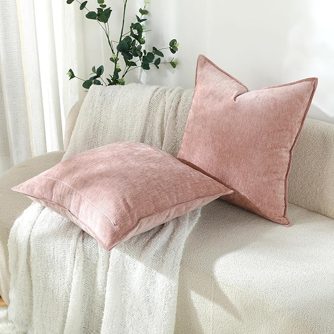 Stellhome Soft Decorative Chenille Pillow Covers 18x18 Inch Natural Pink Boho - Image 5