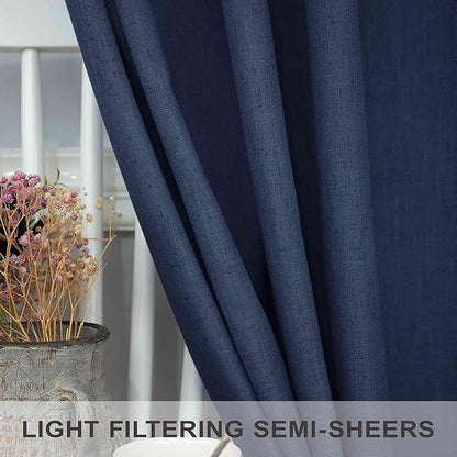 Pitalk 102 Inch Curtains Navy Blue Linen Drape - Image 4