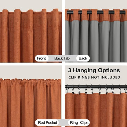 KOUFALL Retro Curtains 90 Inches Long Blackout Linen Dark Orange MCM Mid - Image 4