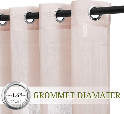 NICETOWN Semi Sheer Rich Linen Curtains Flax Texture, Grommet Vertical Thick - Image 2