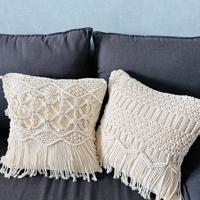 kiido Throw Pillow Covers Macrame Cushion Case Woven Boho Comfy Square Pillow by kiido