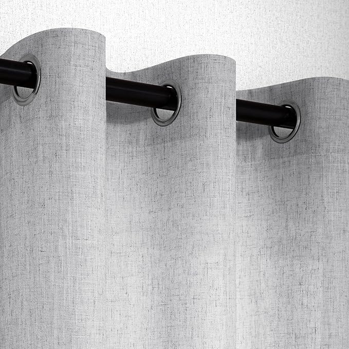 2 Panel Set 72 Inch Curtains for Bedroom Grommet Flax Faux Linen Look Light - Image 5