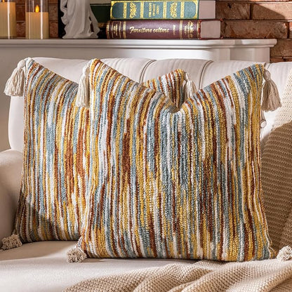 AmHoo Boho Throw Pillow Covers Set of 2 Decorative Bohemian Woven Tufted by AmHootextile