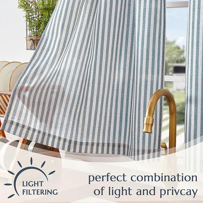 jinchan Striped Linen Kitchen Curtains 45 Inches Length Tier Curtains Farmhouse - Image 5