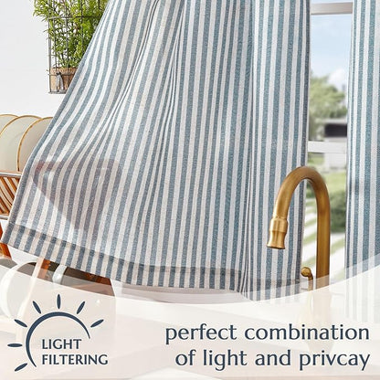jinchan Striped Linen Kitchen Curtains 45 Inches Length Tier Curtains Farmhouse - Image 5