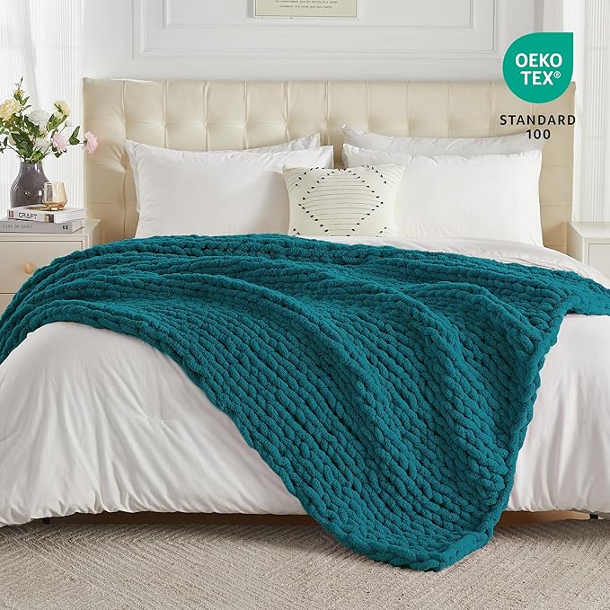 Carriediosa Chunky Knit Throw Blanket 60" X 80" Twin, 100% Hand Made Large - Image 4
