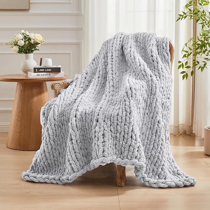 Carriediosa Chunky Knit Throw Blanket 50" X 60", 100% Hand Made Large Chenille - Image 8