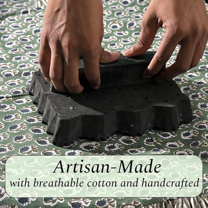 Ridhi Basil Green 100% Cotton Block Print Ruffle Lumbar Sham Cover Handmade - Image 4