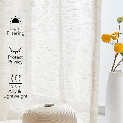 Deconovo Linen-Feel Sheer Curtains, 2 Panels Set, Grommet Top, Sustainable - Image 3