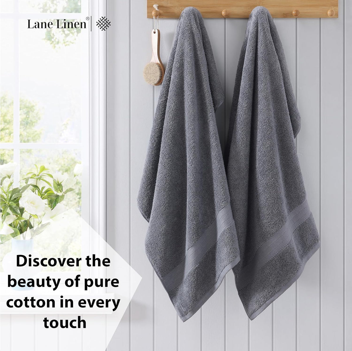lane linen towel set quick dry 100% cotton, close-up detail