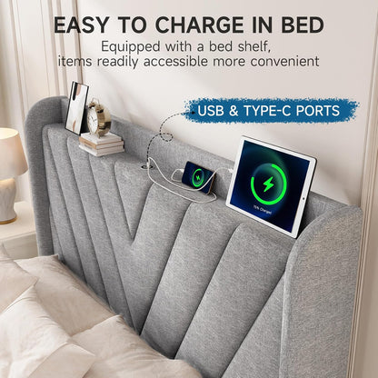 koorlian queen bed frame with headboard, adjustable upholstered, close-up detail