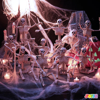 JOYIN 10 PCS 16" Halloween Skeleton Decor, Full Body Stayable Movable Joints, Posable Hanging Skeletons for Halloween Decoration, Yard, Graveyard, Haunted House Props, Spooky Scene Party Favor