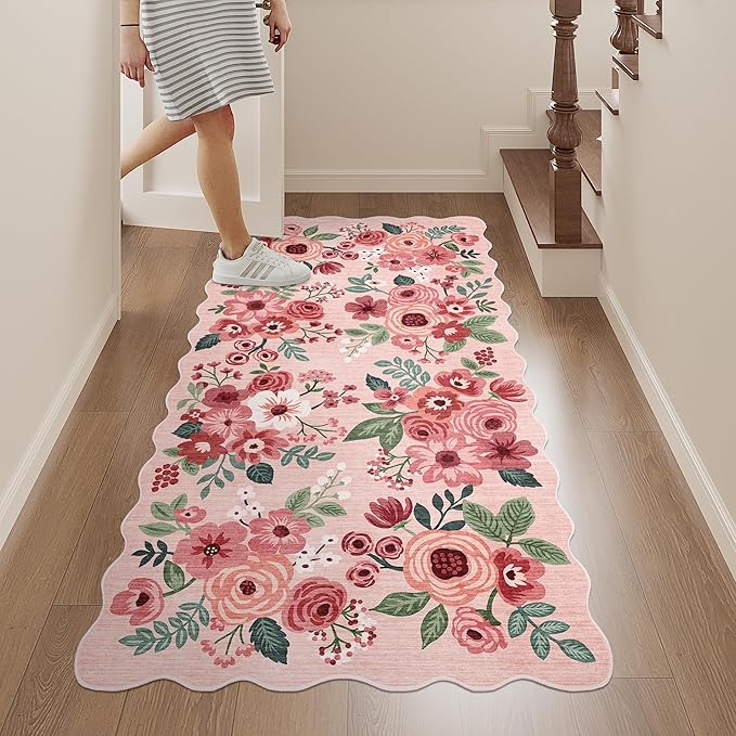 DUKINO 2x4 Washable Runner Rugs, Non Slip Floral Print Entryway Rug - Image 3