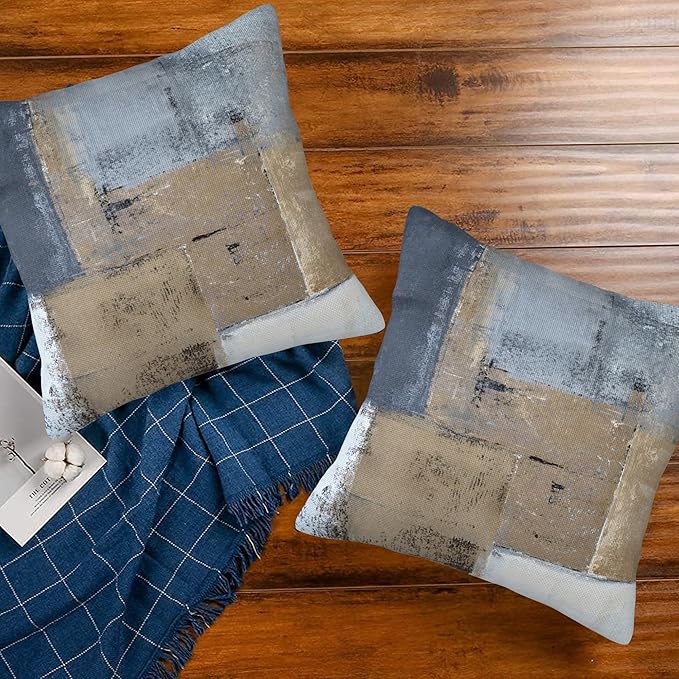Throw Pillow Covers Grey and Brown Abstract Art Pillow Covers 16x16 Inch Set of - Image 7