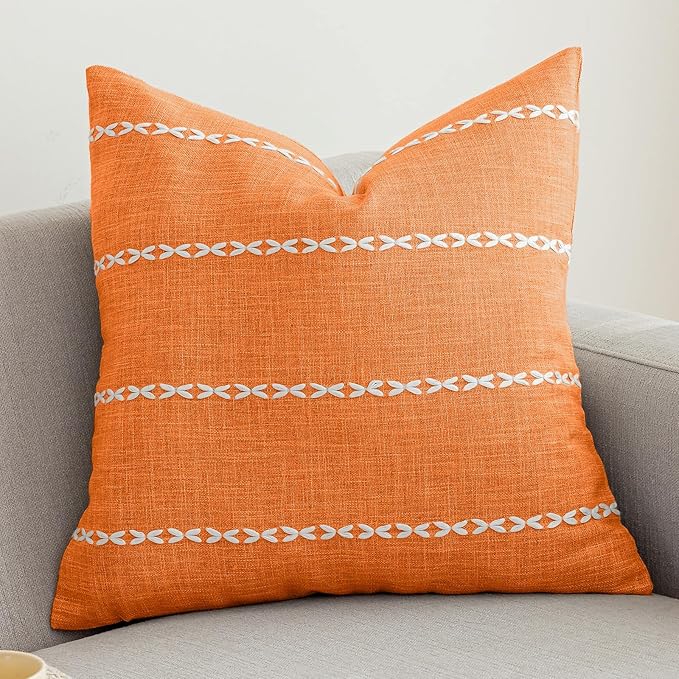 vctops Orange Fall Striped Cotton Linen Decorative Throw Pillow Cover by vctops
