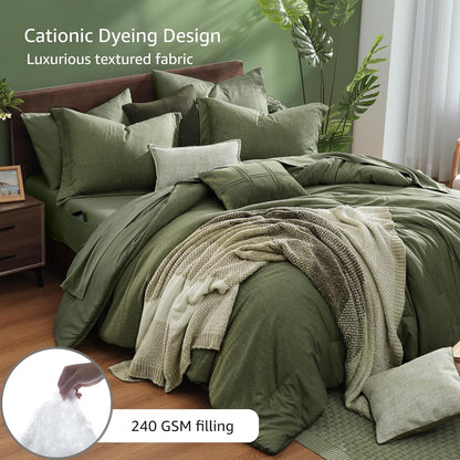 monbix king size comforter set olive green 7, side view