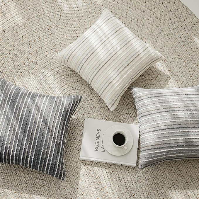 Set of 2 Multicolor Candlewick Striped Boho Throw Pillow Covers, Textured - Image 7