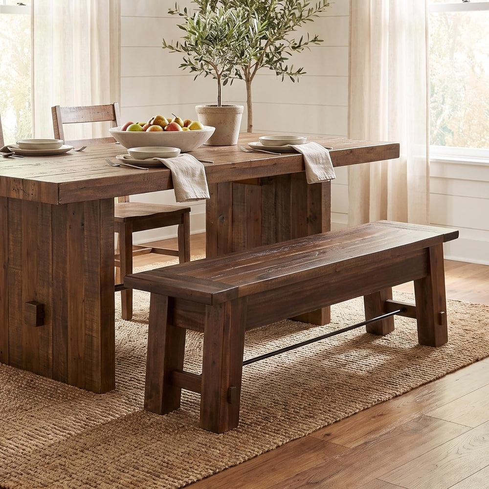 Alaterre Durango Rustic Industrial Solid Wood Entryway Bench, Natural, 60”