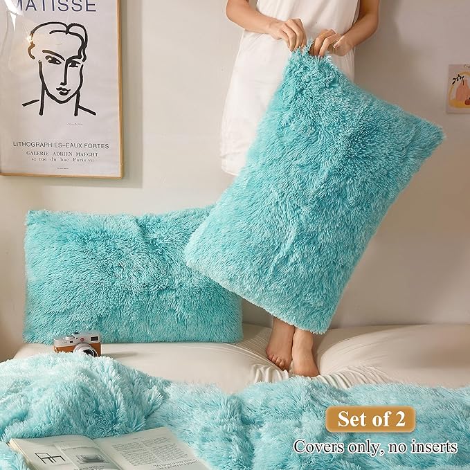 XeGe Faux Fur Throw Pillow Cases, Plush Shaggy Ultra Soft Pillow Covers - Image 2
