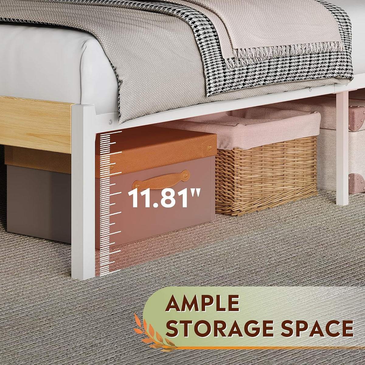 wlive twin bed frames with headboard, metal platform, close-up detail
