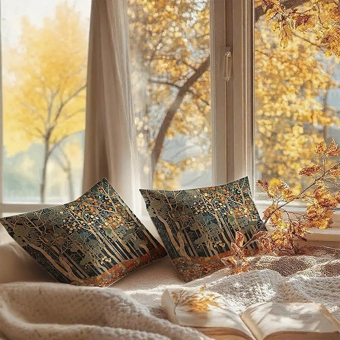 Rustic Autumn Forest Pillow Covers 18x18 Set of 2, Fall Home Room Decor - Image 6