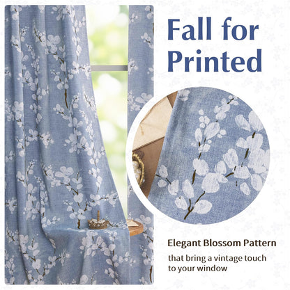 fmfunctex blue blackout floral curtains for bedroom, 63 showing dimensions
