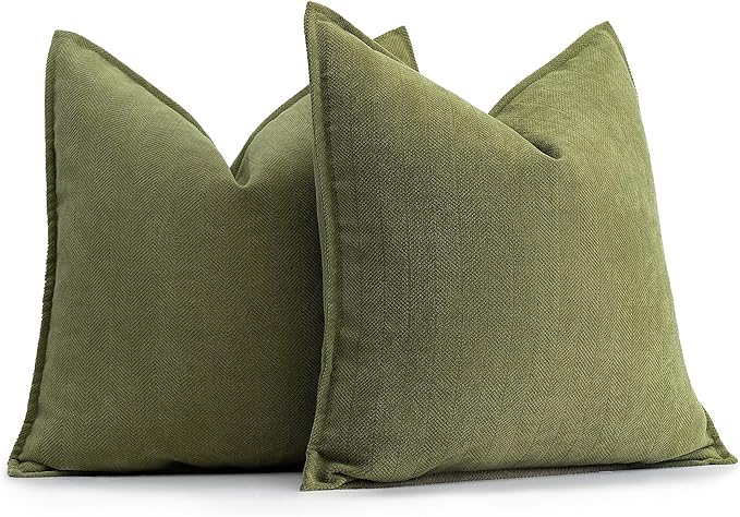 ZWJD Olive Green Pillow Covers 20x20 Set of 2 Chenille Throw Pillow Covers by ZWJD