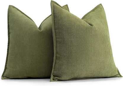 ZWJD Olive Green Pillow Covers 20x20 Set of 2 Chenille Throw Pillow Covers by ZWJD