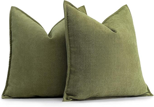 ZWJD Olive Green Pillow Covers 24x24 Set of 2 Chenille Throw Pillow Covers by ZWJD