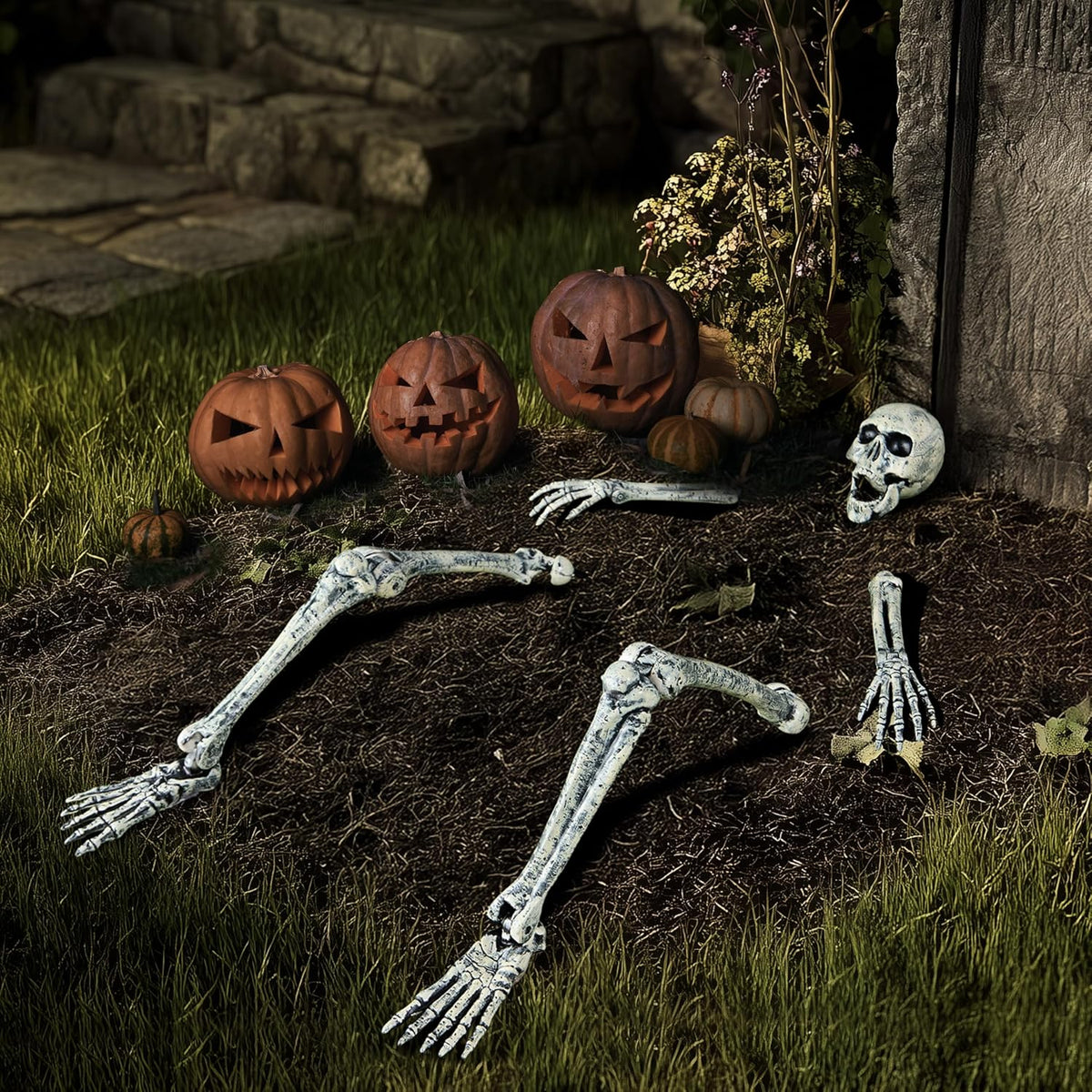 JOYIN 5 Pcs Halloween Skeleton Decorations Outdoor, Life Size Skeleton Yard Stakes, Groundbreaker Skulls Decor for Graveyard Yard Lawn Garden Ground Party Supplies