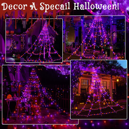 Ollny Halloween Lights Outdoor 454 LED Spider Web Lights Orange & Purple