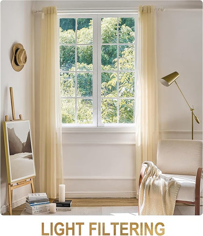 Foil Stripe Beige Sheer Curtains 84 inches Length 2 Panels - Image 6